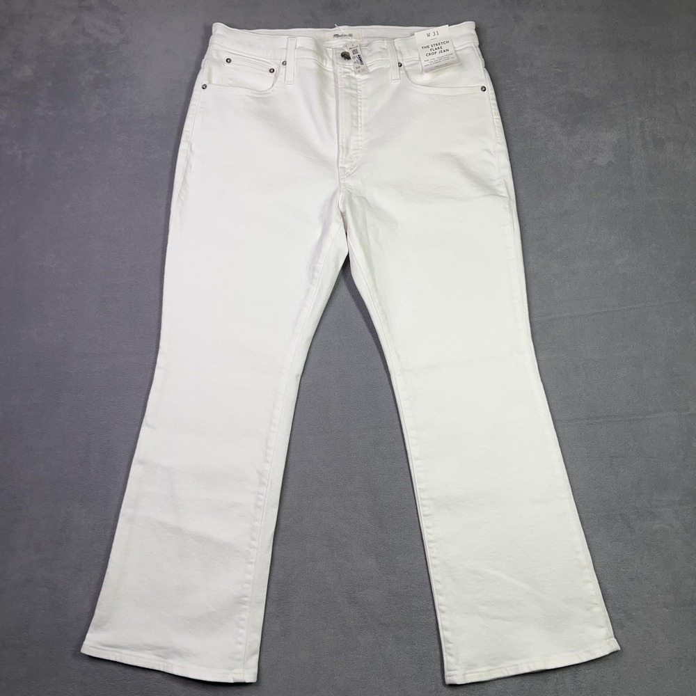 Madewell The Flare Crop Jean Women 31 White Super Stretch Denim Hi Rise NWT
